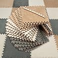 16 Piece Carpet Squares Puzzle Mat 49" x 49" Plush Interlocking Carpet Tiles, Foam Floor Tiles for Baby Mat for Floor - Kids Play Mat Anti Slip Jigsaw Flooring Playmat Playroom Rug (Brown,Gray,White)