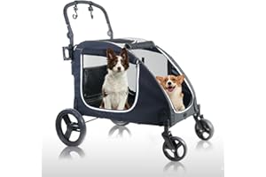 JIPRLAK Extra Large Dog Stroller Dog Cat Stroller for Large Dogs 120lbs 4 Wheel Handle-Adjustable Pet Stroller for Large Dogs Foldable Pet Stroller Dog Jogging Carriage Stroller for 2 Dogs