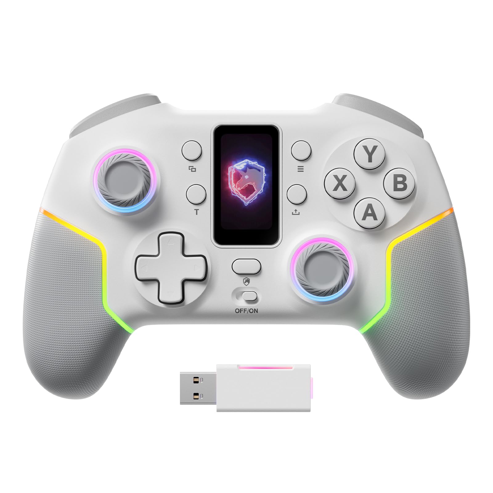 ECHTPower Wireless PC Gaming Controller with TFT Screen, Hall-Effect Joysticks No Drift, 1000Hz Polling, Dual Hall Triggers, Turbo & RGB, Multi-Platform PC Controller for Windows/Switch/Android/iOS