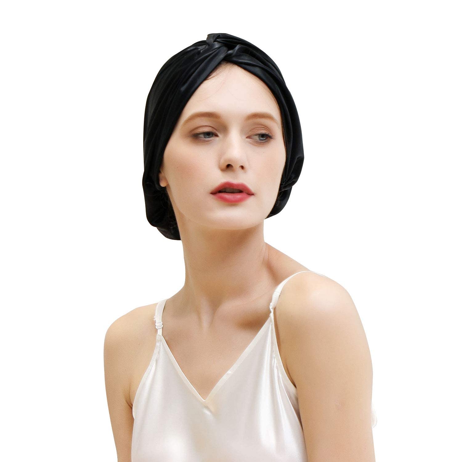 ZIMASILK 22 Momme 100% Mulberry Silk Bonnet for Sleeping & Women Hair Care, Shower Cap, Highest Grade 6A Silk Hair Wrap for Sleeping with Premium Elastic Stay On Head (1Pack, Pure Black)