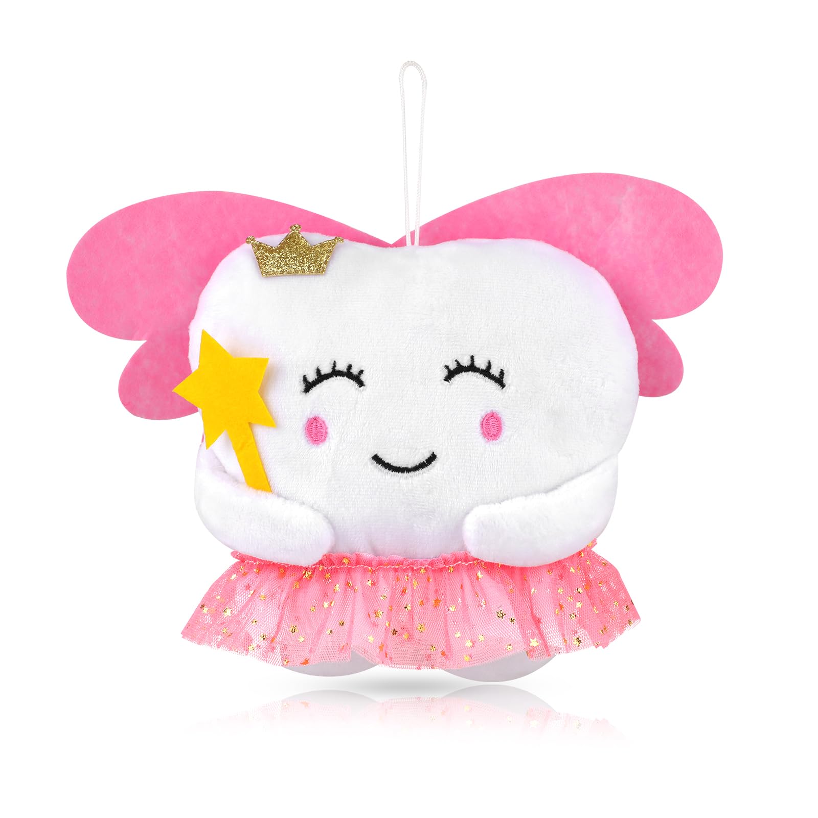 XIHIRCD Tooth Cute Fairy Pillow with Wings & Pocket, Embroidered Tooth Smile Fairy Doll Small Tooth Bag/Pouch Lost First Tooth Gift for Girls Boys (Pink)