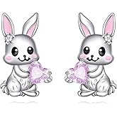 925 Sterling Silver Highland Cow/Frog/Raccoon/Pug/Dinosaur/Chicken/Axolotl Stud Earrings Cute Animal Jewelry Mother's Day Gifts for Women Mom