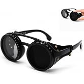 Minedmh Adjustable Tint Steampunk Sunglasses &ndash; ND Filter, UV400 Polarized &ndash; Retro Round Shades, Leather Side Shields