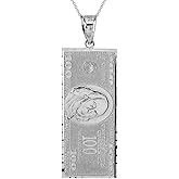 Hip Hop Jewelry 925 Sterling Silver Hundred $100 Dollar Bill Pendant Necklace (1.55")