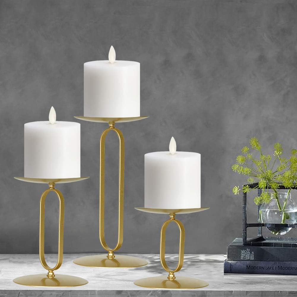 smtyle Candle Holders Set of 3 Candelabra with Iron-3.5" Diameter Ideal for Pillar LED Candles Round Gold: Home & Kitchen
