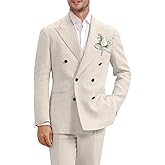 ZKHOECR Mens Suit Linen 2 Piece Suits for Men Peak Lapel Slim Fit Suit Set Double Breasted Tuxedo for Wedding Prom