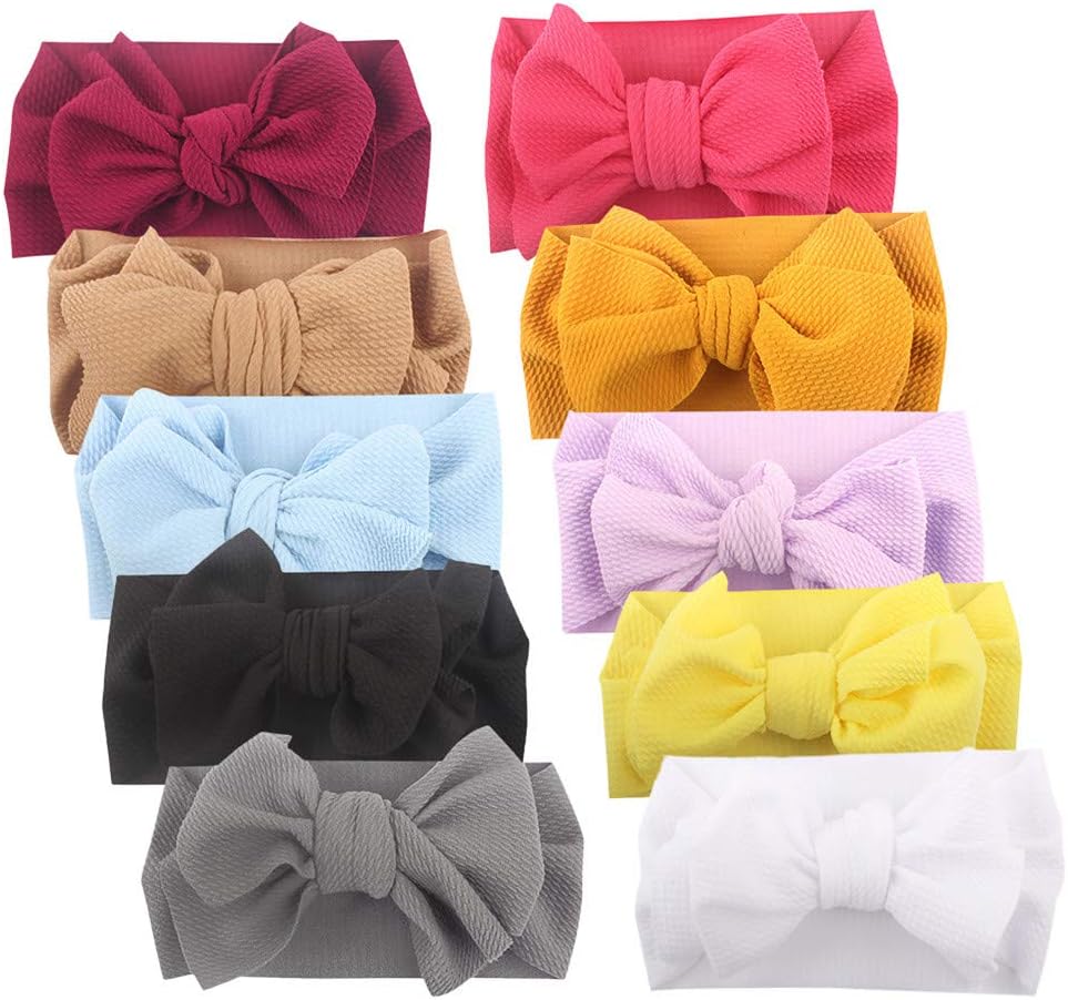 EKIMI Baby Girl Headbands and Bows - Classic Head Wrap Stretchy Hair Bands Hair Accessories - Newborn Infant Toddler Hairbands Photographic Accessories Children Headwear 10Pcs