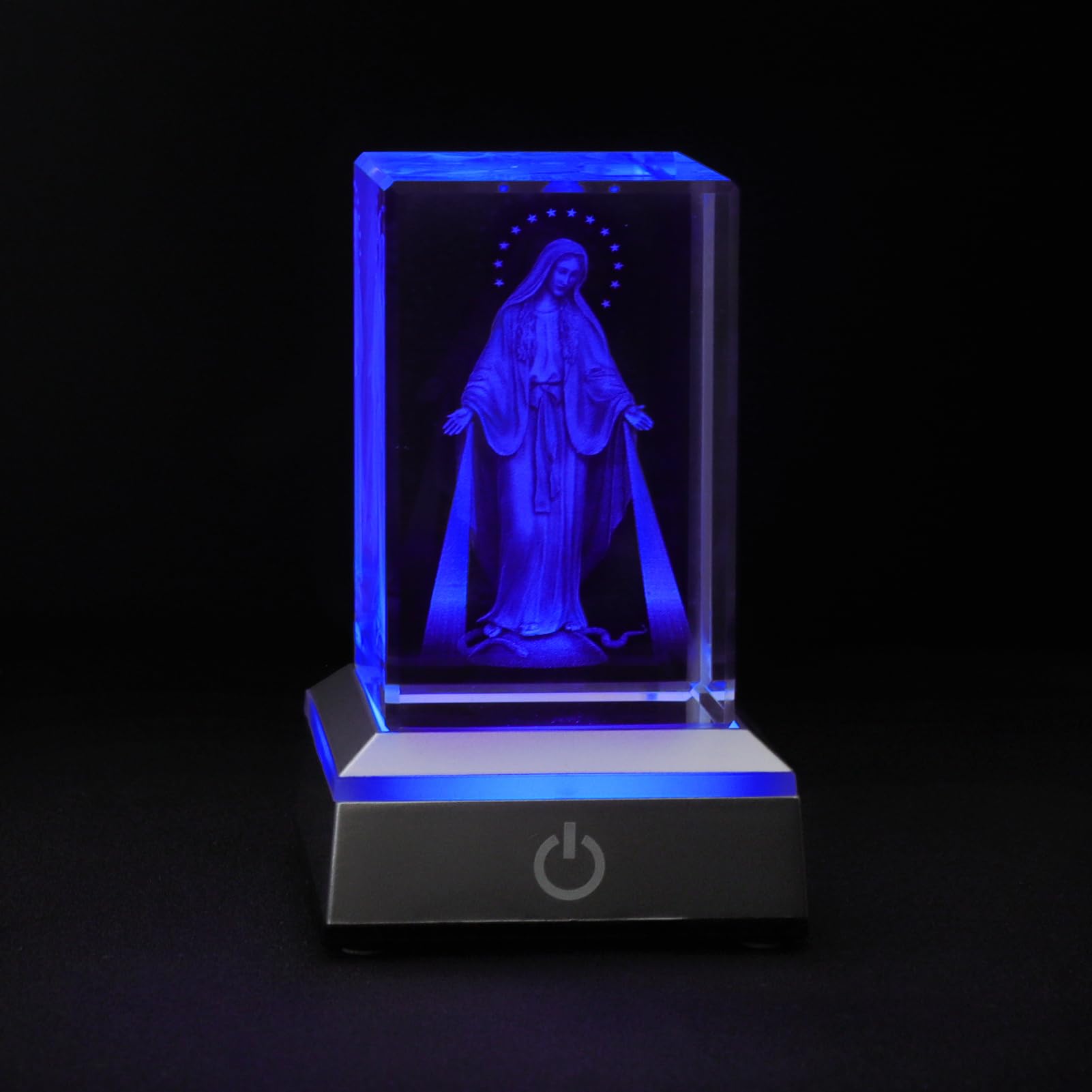 KOMI 3D Crystal Virgin Mary Figurine Statue with LED Light Base, Laser Engraved Mother Mary Statues Religious Gifts for Women Men, Night Light for Bedroom, Christian Catholic Home Decor