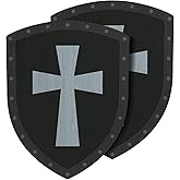 Shappy 2 Pack Wooden Knights Shield Toy, Black Cross Medieval Shield | Wood Knight Armor Toy Set, Battle Pretend Play Accessories for Dress up Knight Costumes Outdoor Team Play