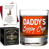 Daddy’s Sippy Cup Whiskey Glass 12oz, Funny Whiskey Glass for New Dad Father Papa Husband Grandpa from Kids, Unique Fathers Day Gift for Birthday, Old Fashioned Gifts for Dad & Gifts Card