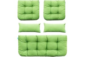 QILLOWAY Outdoor Patio Wicker Seat Cushions Group Loveseat/Two U-Shape/Two Lumbar Pillows for Patio Furniture,Wicker Loveseat,Bench,Porch,All Weather, Settee of 5 (Green)