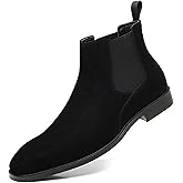 OXNGDMDM Men's Suede Chelsea Boots Cap Round Toe Low Heel Classic Side Elastic Band Slip On Comfortable Fashion Dress Ankle Boots for Work Business Daily Wear