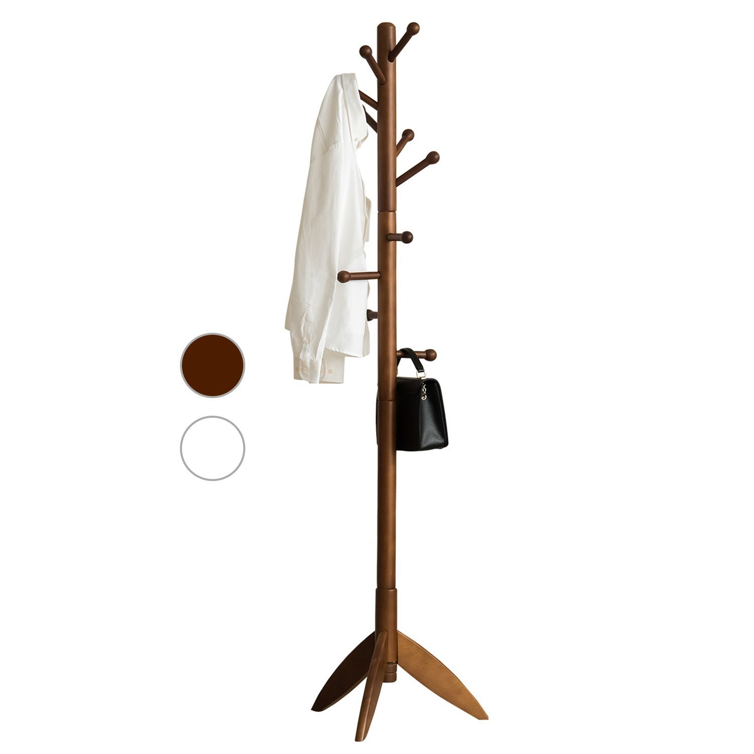 LCH Sturdy Coat Rack Solid Rubber Wood Hall Tree with Tripod Base, 11