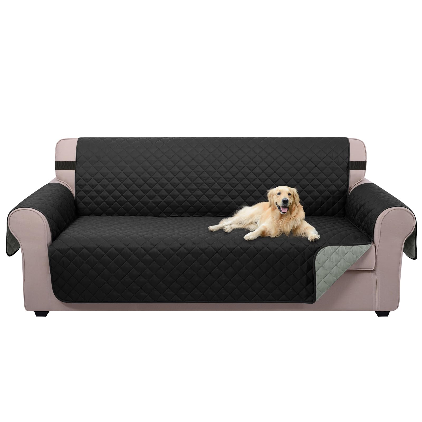 Photo 1 of U-NICE HOME 4 Seater Sofa Cover 91 Inch Large Couch Covers for 4 Cushion Couch with Elastic Straps Water Resistant Furniture Protector Cover for Pets Cat (Sofa XX-Large, Black/Grey)