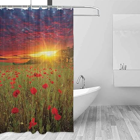 Amazon ホテルシャワーカーテン フラワー ライラック 花 春の花 ロマンチック スタイリッシュ 草原 ハッピーファン 田舎 お手入れ簡単 パープルホワイト W72 Xl84 造花 オンライン通販