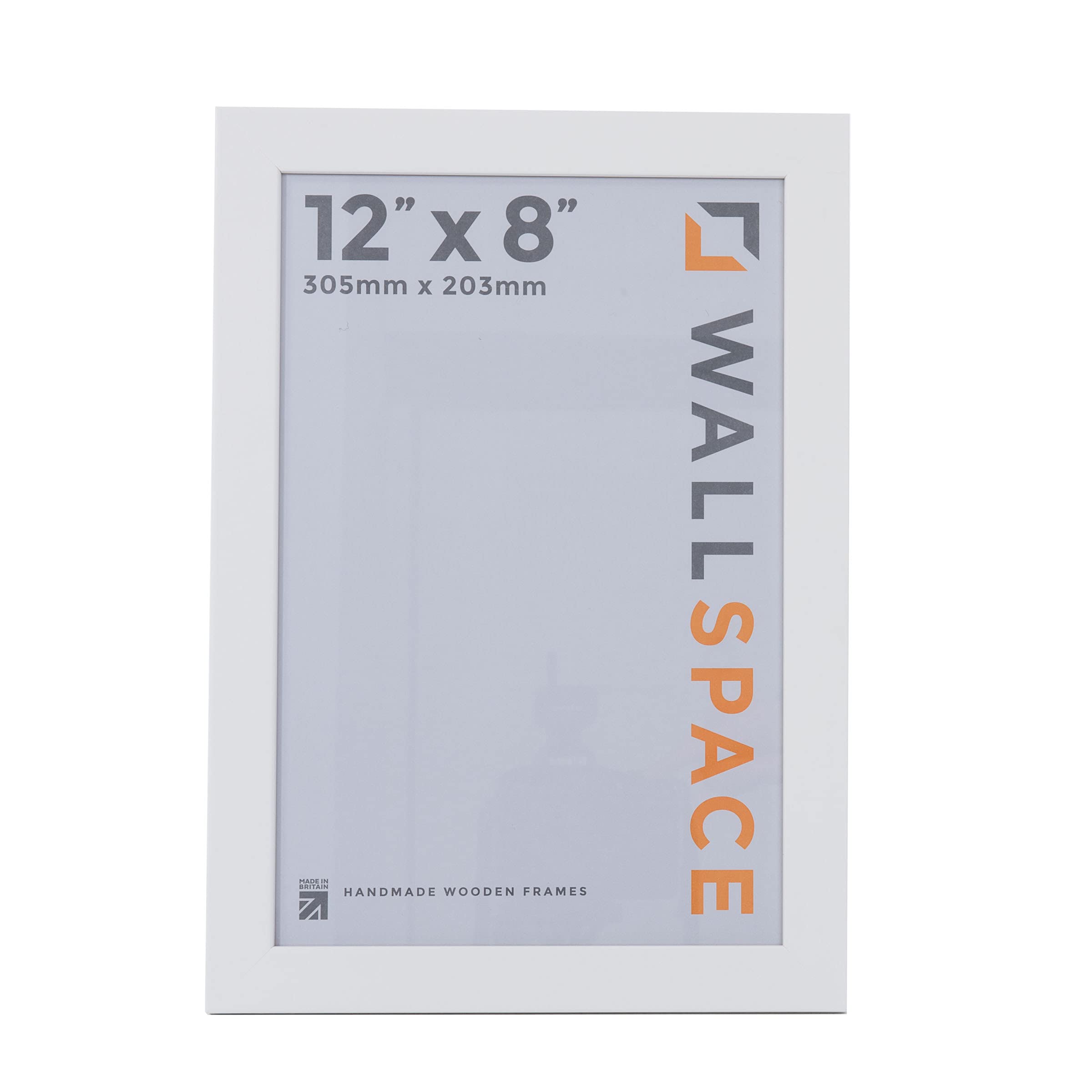 Wall Space 12x8 White Picture Frame | White 8x12 Photo Frame | 12 x 8 inch | 305x203mm | 30.5x20.3cm | Solid Wood Wooden with Real Glass | Handmade in UK — image 1