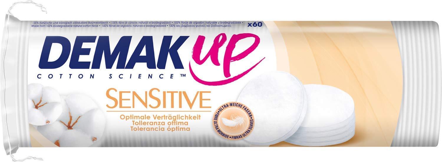 Demak'Up Sensitive Cotton Pads, Make-Up Pads Round for Sensitive Skin, 1 x 60 Cotton Pads