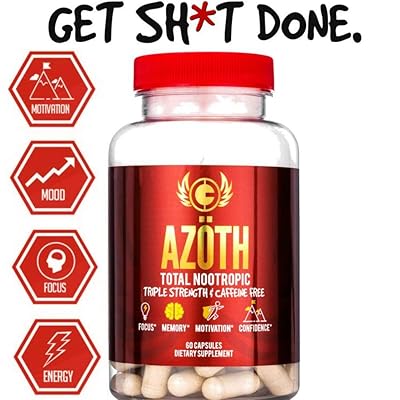 AZOTH Super Strength Nootropic For Focus, Anxiety, Motivation, Confidence, Mood, &amp; Cognitive Enhancement-100% Caffeine Free-MADE IN USA in FDA &amp; cGMP Compliant Facility