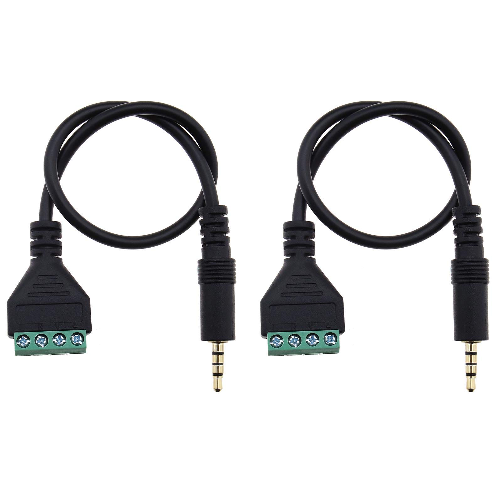 OTOTEC 2x 3.5mm 4 Pole Male Stereo to 4-Pin Screw Terminals Block AV Adapter Cable 30cm/1Ft for Speakers Microphones Headphones