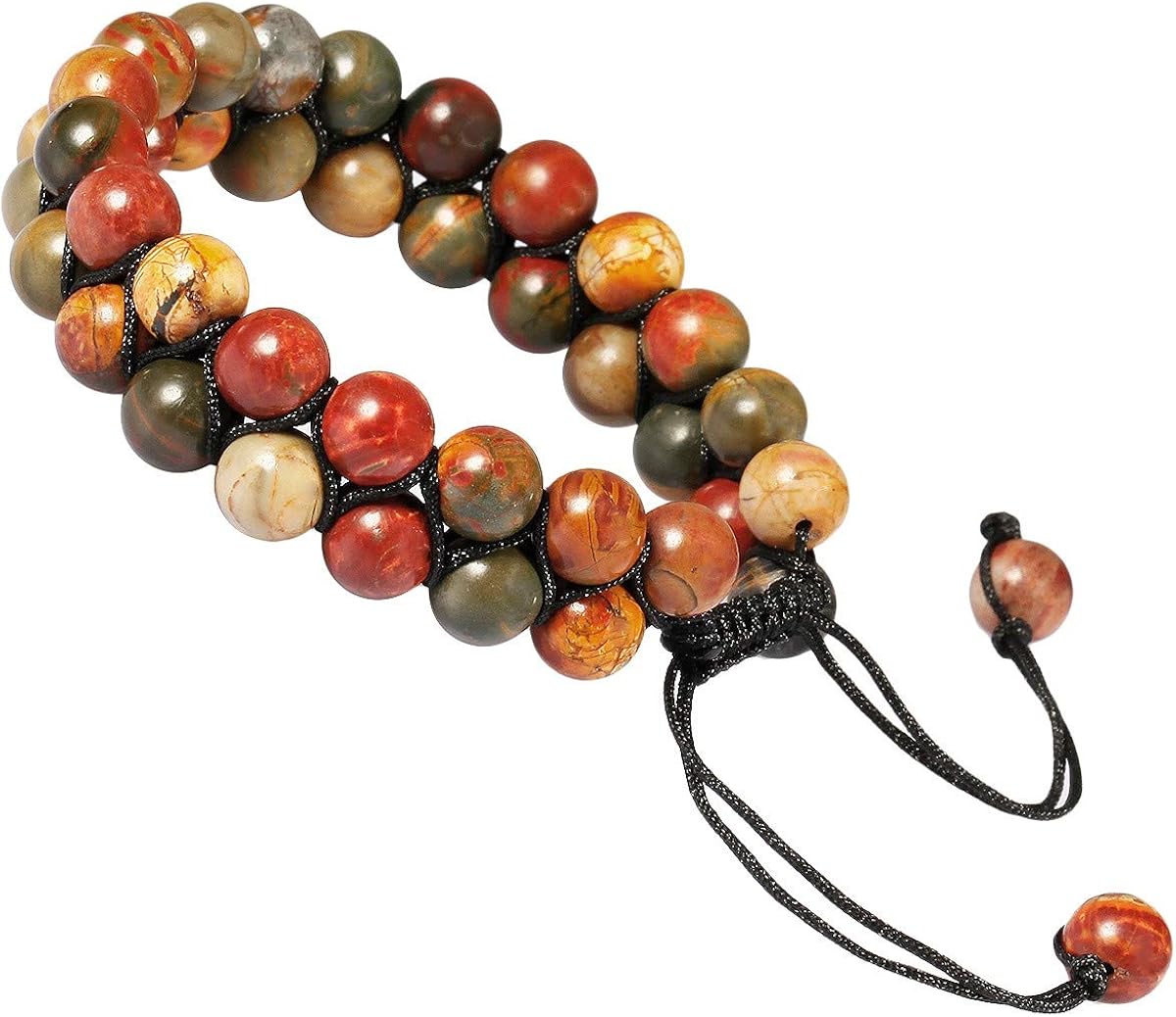Nupuyai Picasso Jasper Chakra Healing Crystal Bracelet for Women Men Double Layer Adjustable Braided Beads Stone Bracelet for Reiki Yoga Meditation - Image 3