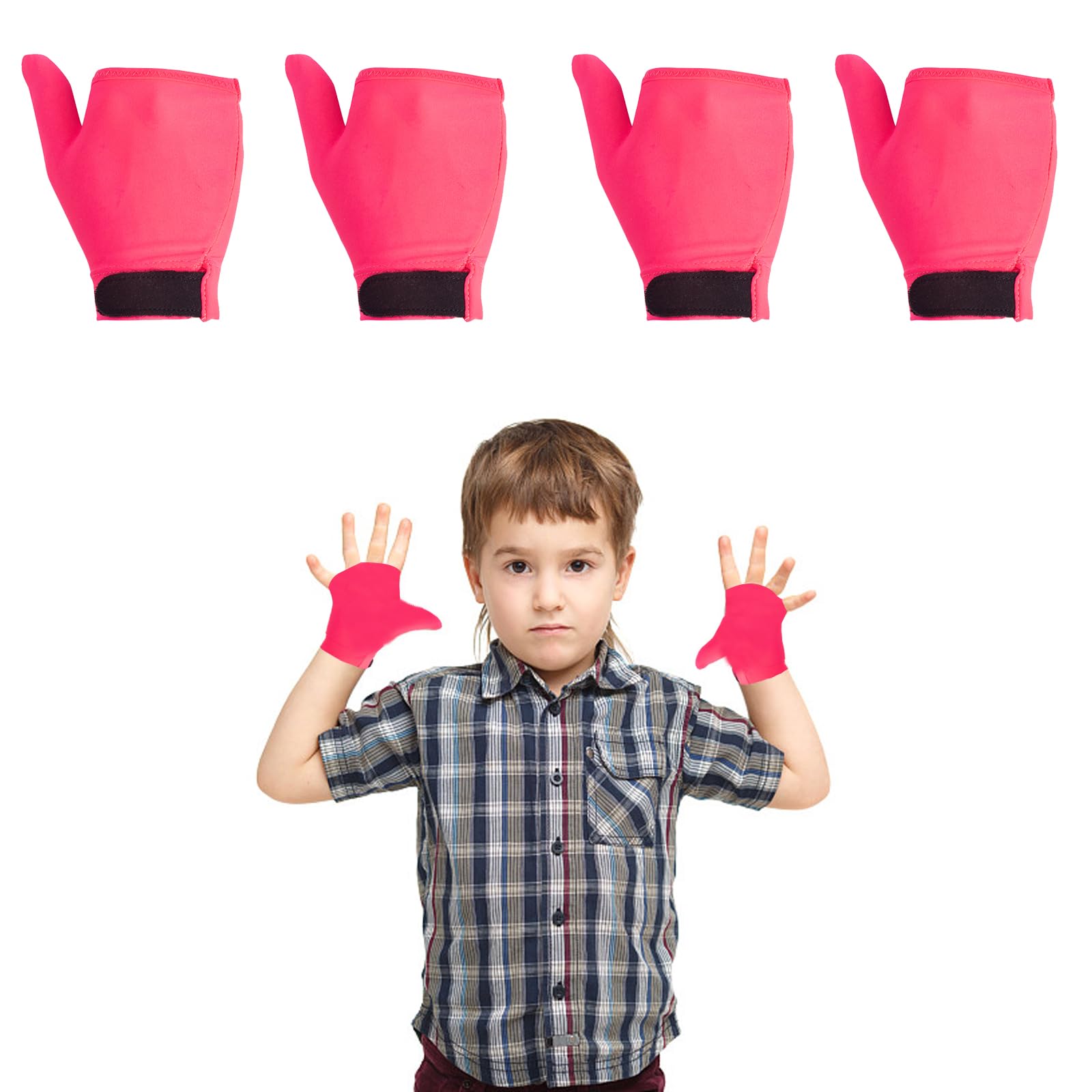 4 Pcs Thumb Sucking Guard Gloves,Kids Chewy Compression Glove,Kids Stop Thumb Sucking and Finger Biting for Ages 5-13 (Pink#1)