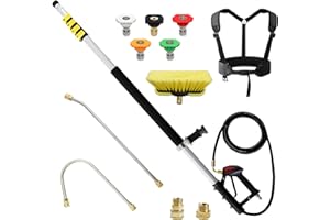 janz Aluminum 24 FT Telescoping Pressure Washer Wand with Pressure Washer Extension Wand,Gutter Cleaner Attachment, 5 Spray Nozzle Tips, 2 Hose Inlet Adapters and Support Harness