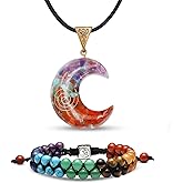 GRKZBKW 7 Chakra Bracelet, Anxiety Bracelet, Natural Stone Yoga, Moon Seven Color Necklace Pendant Lymphatic Drainage, Meditation Relax Relieve Anxiety Women Men