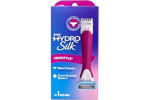 Schick Hydro Silk TrimStyle Razor with Bikini Trimmer for Women | 2-in-1 Bikini Razor for Women and Womens Trimmer for Pubic Hair, Includes 1 Waterproof Handle, 1 Refill & 1 AAA Battery