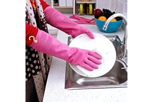 Long Cuff Rubber Cleaning Gloves for Household and Kitchen, Durable Dishwashing Gloves with Textured Grip, Medium Size Protec