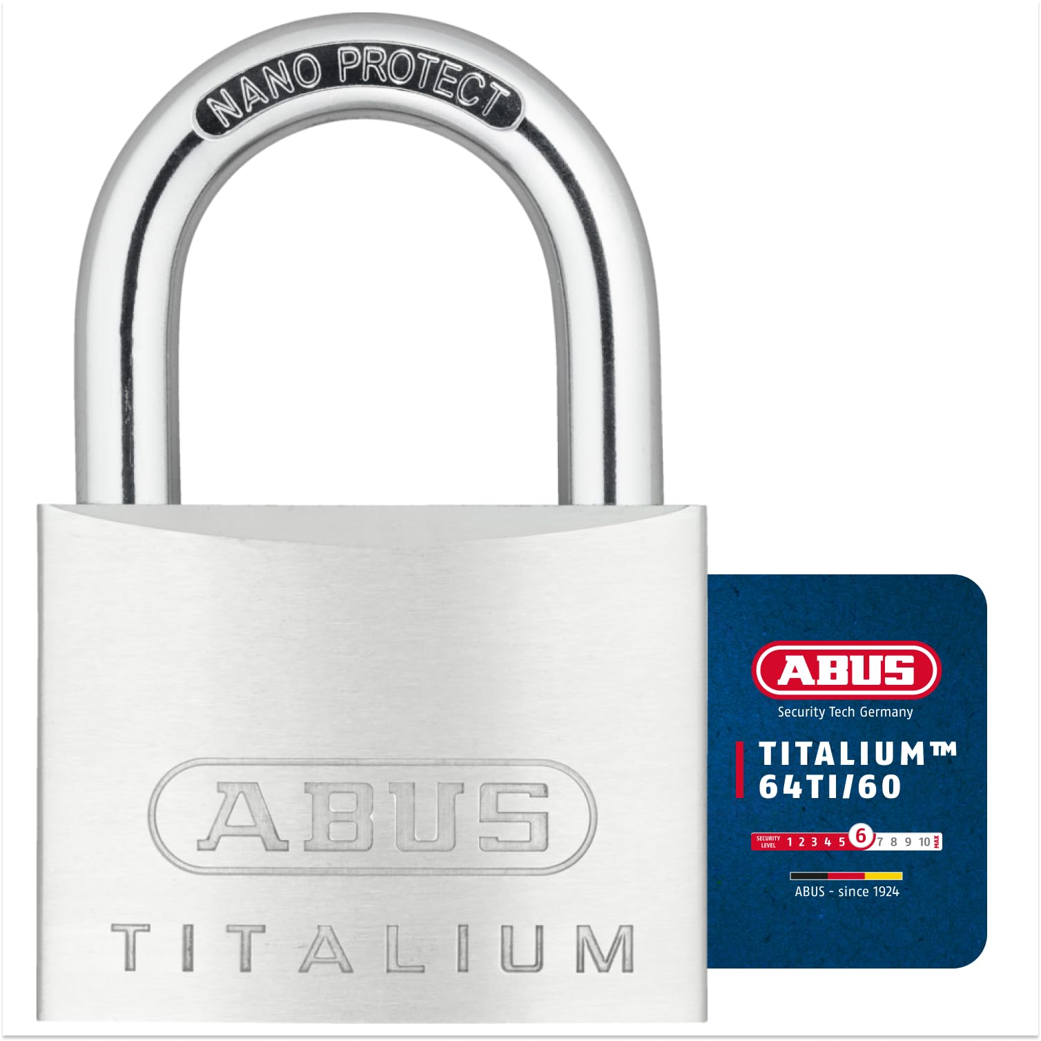 ABUS Titalium 64TI/60 Padlock - Cellar Lock with Special Aluminium Lock Body - Hardened Steel Shackle - ABUS Security Level 6