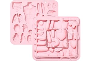 Airssory 2 pcs Human Body Organ Fondant Molds Brain Heart Lung Feet Hand Mold 3D for DIY Party Halloween Cake Chocolate Resin