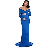 ZIUMUDY Maternity Off Shoulder Photo Shoot Photography Dress Solid Color Baby Shower Dress