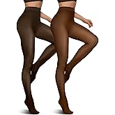 Vertvie 2 Pairs Fleece Lined Tights for Women Thermal Pantyhose Fake Translucent Winter Warm Tights Thick Leggings