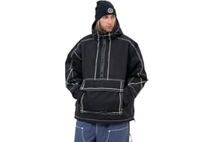 SNOWVERB Mens Baggy Snow Insulated Jacket Winter Waterproof Big Cargo Pocket Windproof Snowboarding Jacket with Hood