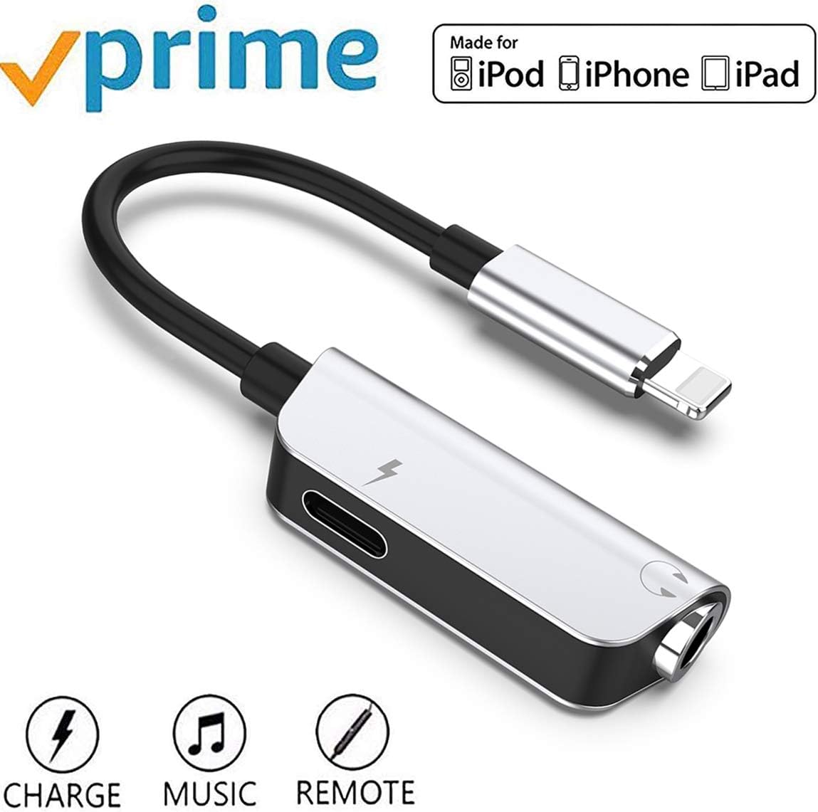 Headphones Adapter for iPhone 7 Headphone Jack Splitter 3.5mm Adapter Support Charging and Listening to Music Compatible with iPhone 7/7Plus/8/8Plus/X/XR/Xs 2 in 1 Headset Adapter for All iOS Systems