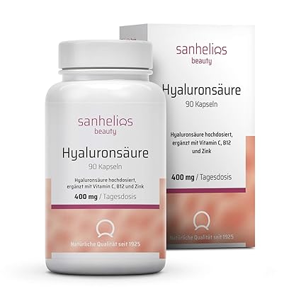 Hyaluronsäure Kapseln hochdosiert, ergänzt mit Vitamin C, B12 & Zink, Rein Natürlich, Laborgeprüft, Laktosefrei, Halal, Mikro