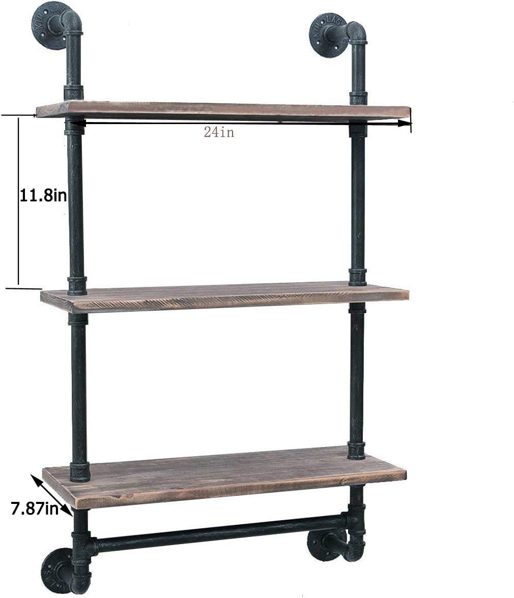 24″Industrial Pipe Bathroom Wall Mounted Shelves with Towel Holder