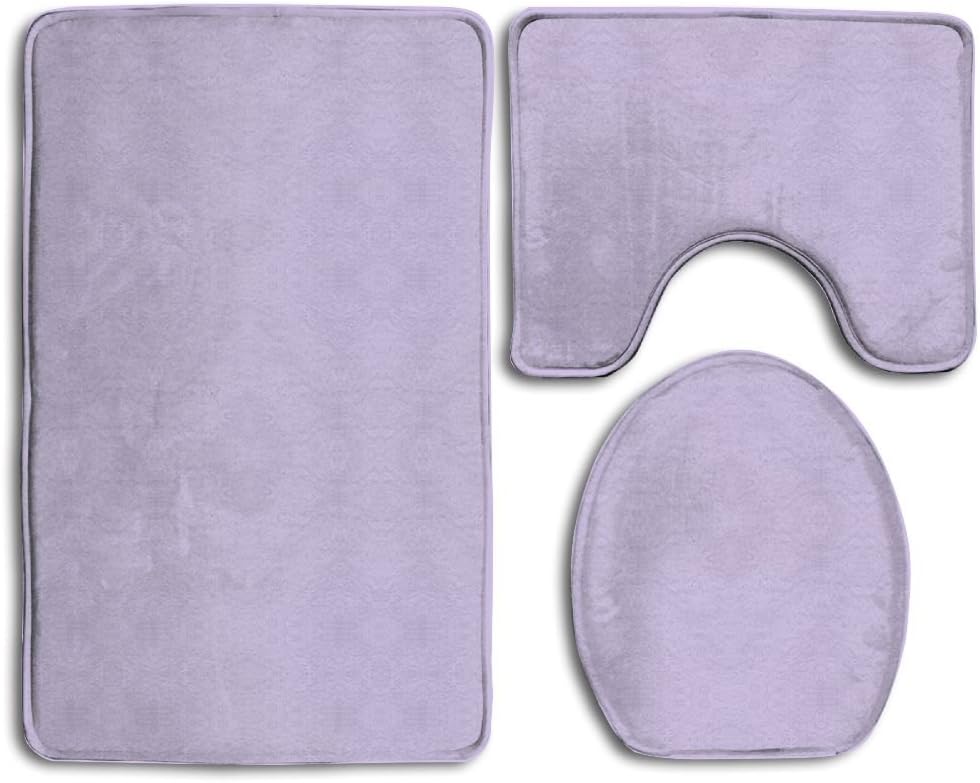 Bath Mat,3 Piece Bathroom Rug Set,Purple Flannel Non Slip Toilet Seat Cover Set,Large Contour Mat,Lid Cover For Men/Women