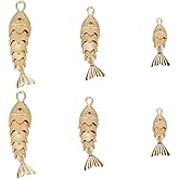 PLIGREAT 6 Pcs Gold Plated Fish Charm, 3D Articulated Fishes Charm Lucky Fish Pendant Brass Sea Animal Fishes Shaped Pendants for DIY Earring Necklace Bracelet Jewelry Making, 3 Sizes