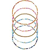 BXDA Gold Beaded Stack Bracelets for Women, Boho Handmade Stackable Colorful Beads Stretch Friendship Bracelet Prom Holiday Jewelry Gift.