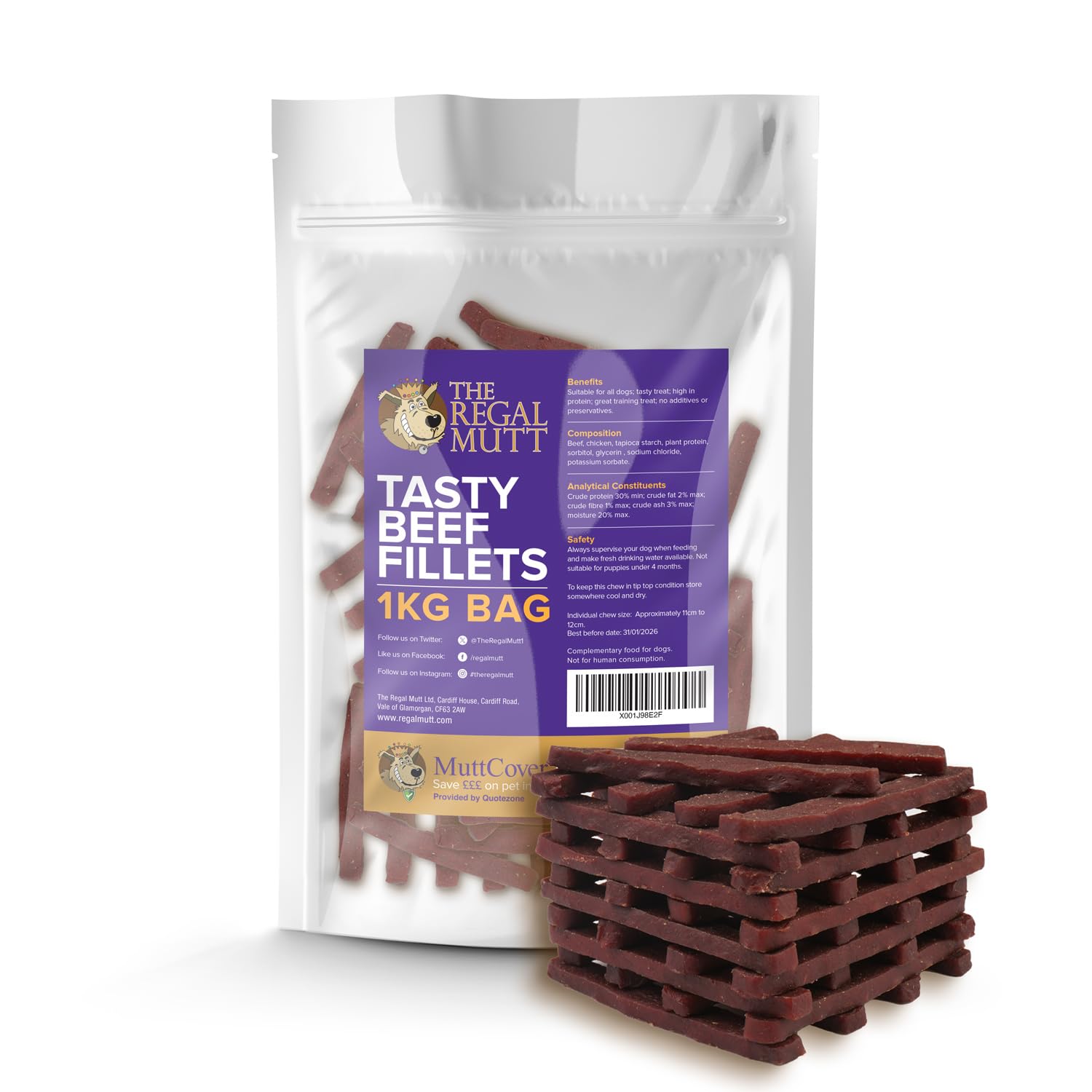 The Regal Mutt - Tasty Beef Fillets - 1kg Bag — image 1