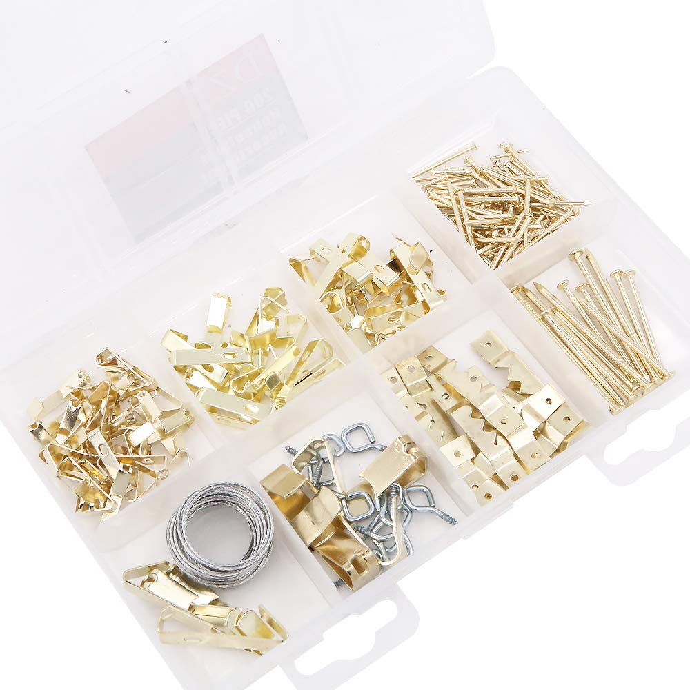 200 Pieces Picture Frames Hanging Hooks Set,Medium Photos Hangers Assortment Kit Install Tools Nail Hook Hanger Wire for Wall Mounting