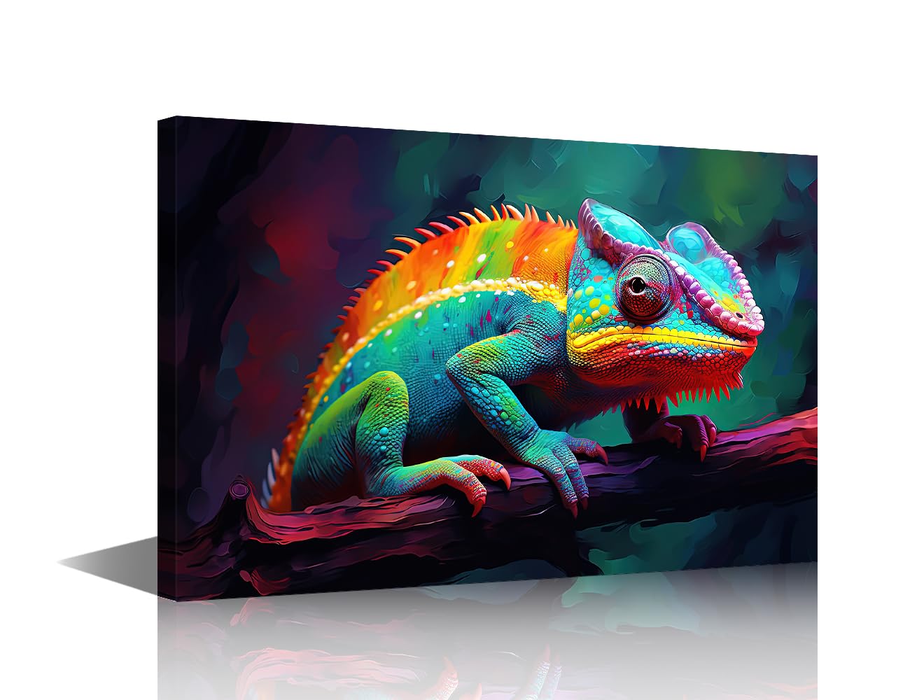Cameleon Wall Art Animal Oil Painting with Color Splash Canvas Painting Framed for Living Room Bedroom Office Bathroom Home Decor Ready to Hang 24x16 inch