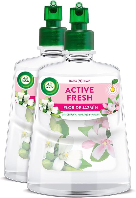 Active Fresh Spray Automatico Sin Aerosol - 2 Recambios de ambientador para casa con Flor de Jazmín, 2 veces más aceites esenciales