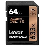 Lexar LSD64GCB1EU633 - Tarjeta de memoria Profesional SD de 64 GB (con hasta 95 MB/s, Clase 10, UHS-I, U1 o U3, velocidad de 633x)
