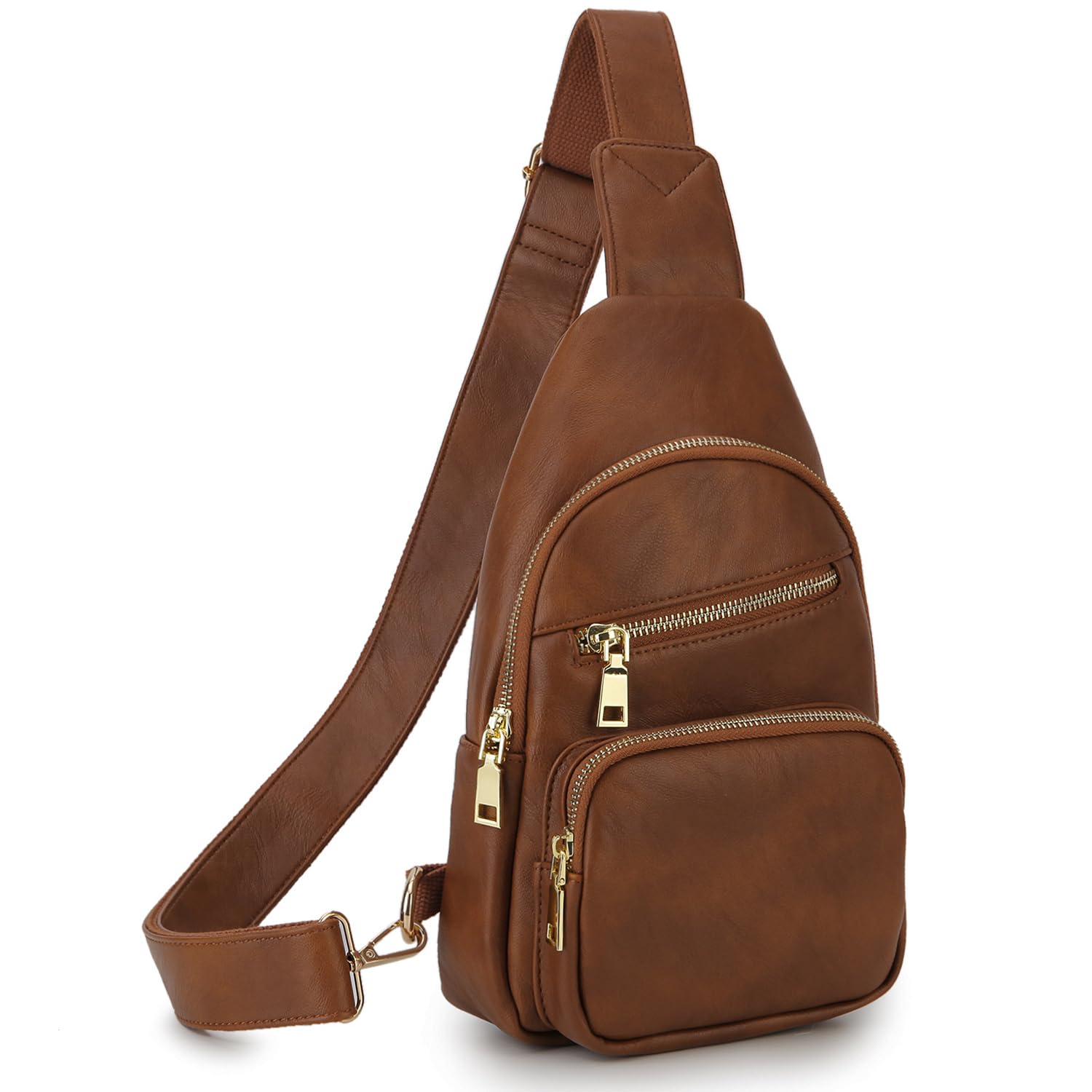 VX VONXURY Sling Bag for Women, PU Leather Crossbody Fanny Packs, Multipurpose Chest Bag with Adjustable Strap for Travel Hiking Cycling Brown