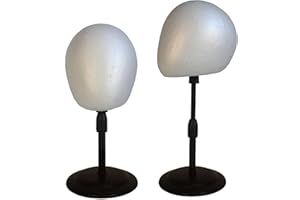 FASHION DO 2 PACKS Adjustable wig or hat black styrofoam abstract mannequin head holder stand (13”to 17”)(AD02-White Egg)