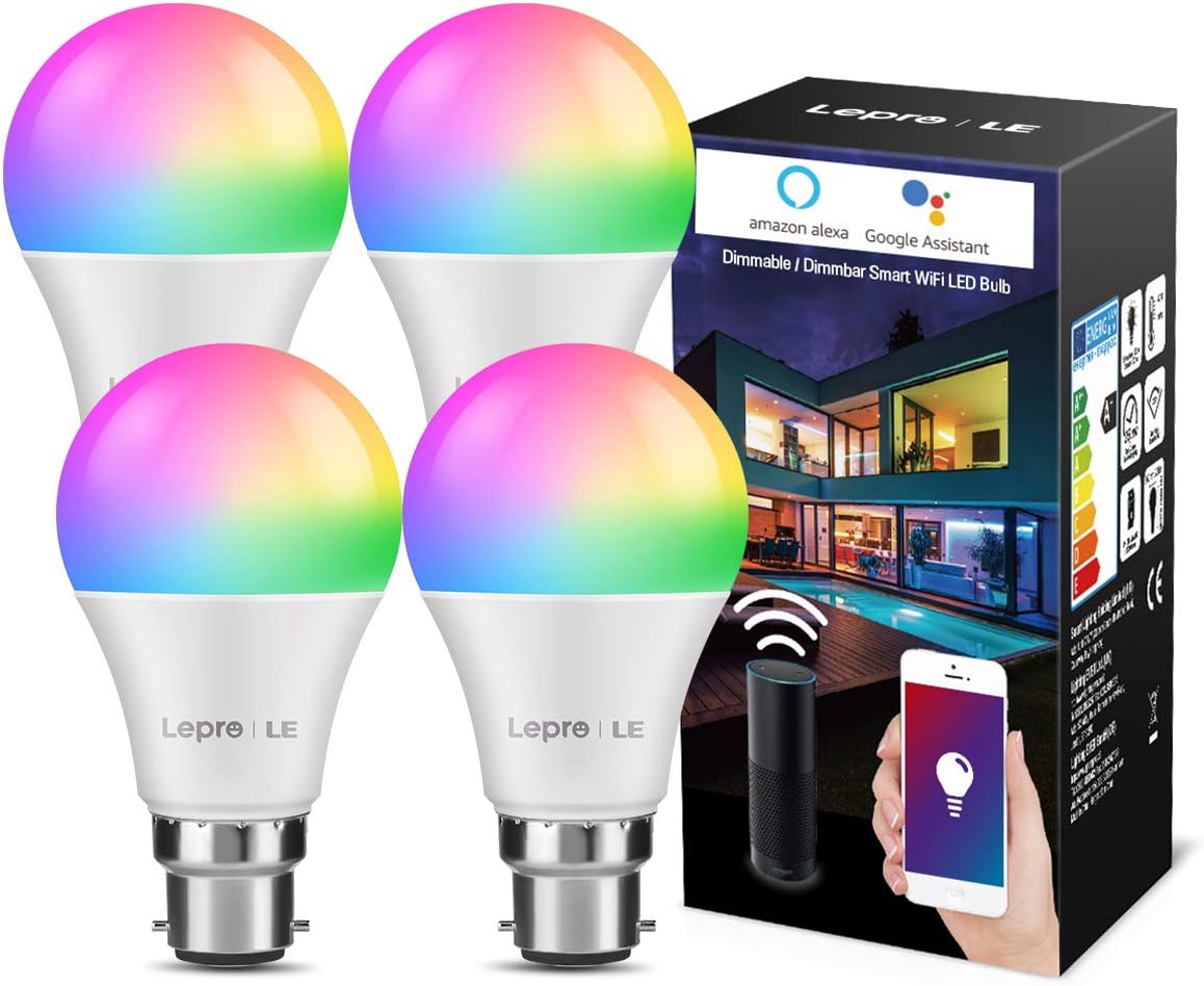 Lepro Smart Bulb Bayonet, B22 Alexa Light Bulbs, Colour Changing Smart Light Bulb, Dimmable Warm White WiFi Bulb