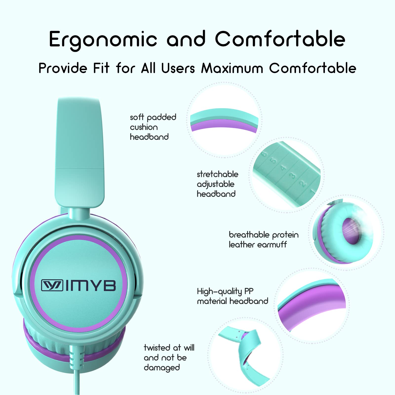 V1 Kids Headphones, Wired Stereo Foldable Tangle-Free 3.5mm Adjustable On-Ear Headphones for Kids for School/Toddlers/Childrens/Teens/Boys/Girls/Ipad/Tablet/Kindle/Phones/Travel/Plane (Green)