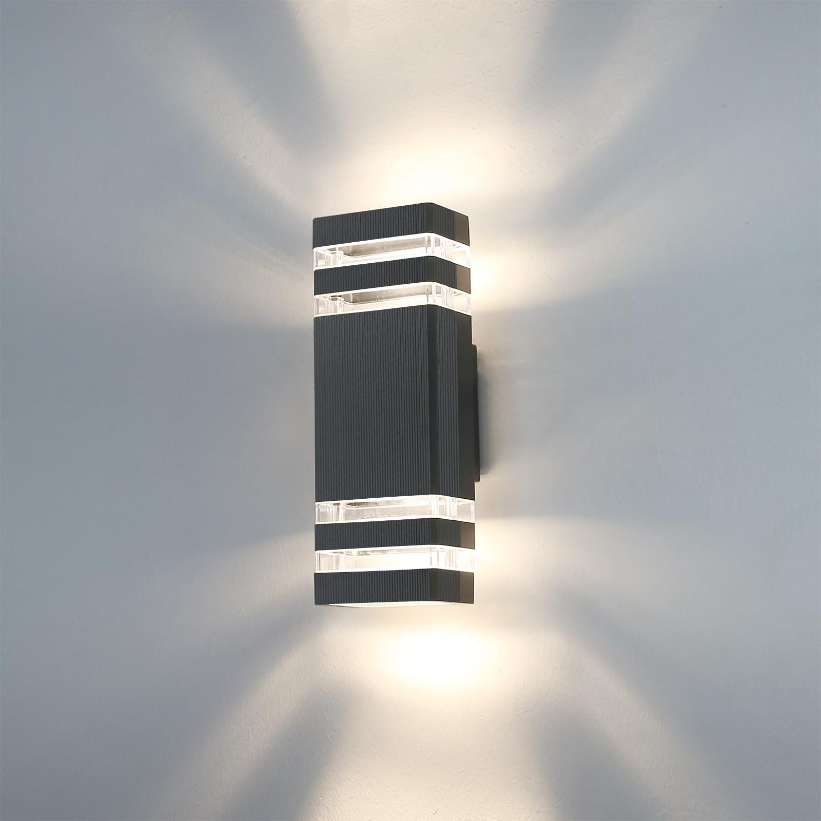 HLFVLITE Outdoor Wall Lights Mains Powered, Waterproof Outside Wall Lights for Porch, Entryway, Garage, Patio, Balcony, Black Aluminum Exterior Garden Sconce, with 2pc 6500K Cold White Bulbs